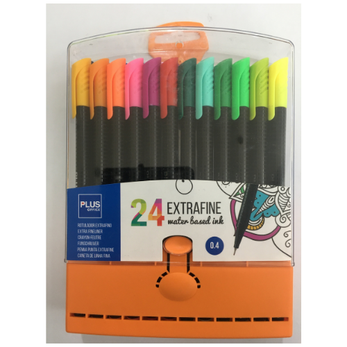 Set of Extra-Fine Fine Liners (x12 or x24) in Sturdy Orange Plastic Box