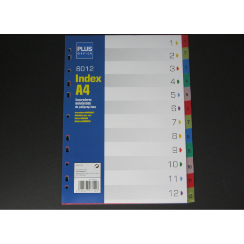 Dividers - PP Dividers / Separators Numbered 1 to 12 with coloured tabs