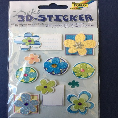 Stickers - 3D Stickers Set (Blue / Yellow Flowers)