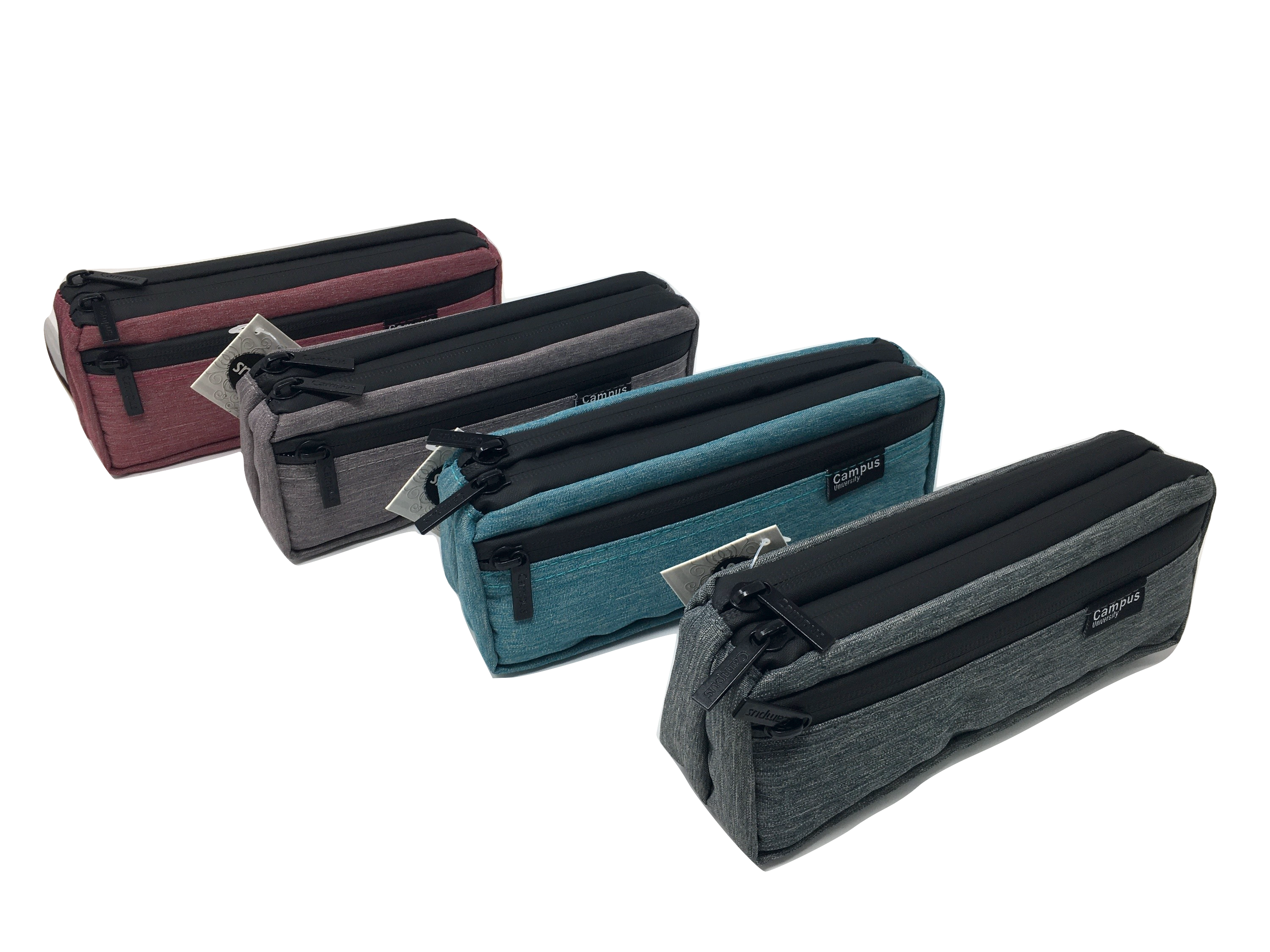 Pencil Case - Canvas Waterproof with Triple Zipper (Various Colours)