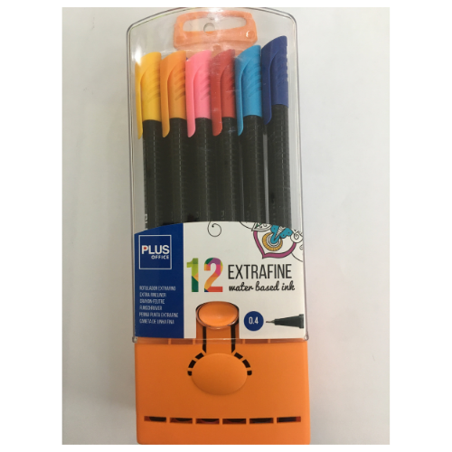 Set of Extra-Fine Fine Liners (x12 or x24) in Sturdy Orange Plastic Box