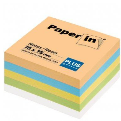 Sticky Notes - Paper In Stick on Notes Pastel 75x75mm (Recycled Paper) x 5 colours