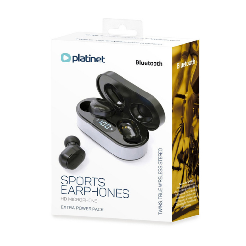 Earphones - Platinet Bluetooth V5.0 TWS Earphones Sport + Charging Station Black